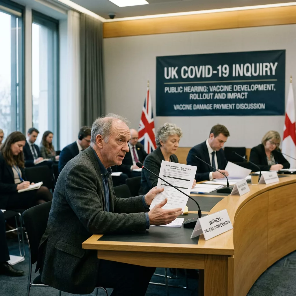 Man speaking at UK COVID-19 vaccine inquiry public hearing